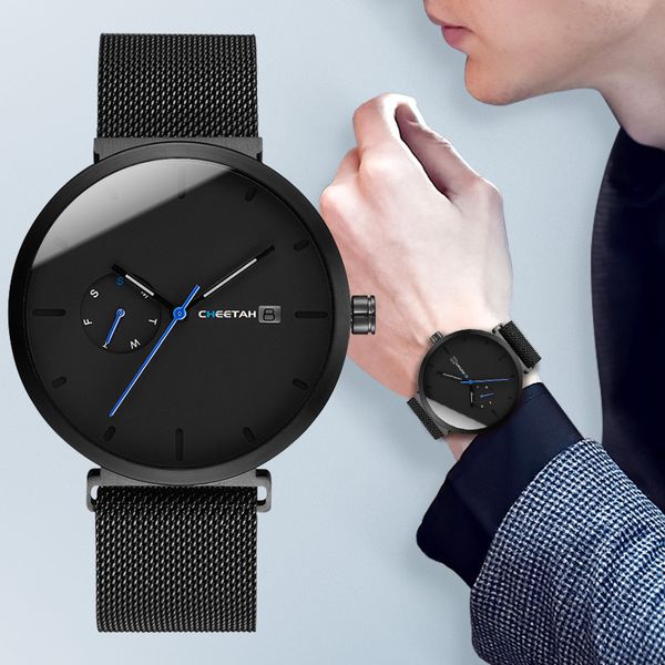 

2019 cheetah new men watch cheetah fashion sports quartz watches full steel favorited mens waterproof clock relogio masculino, Slivery;brown