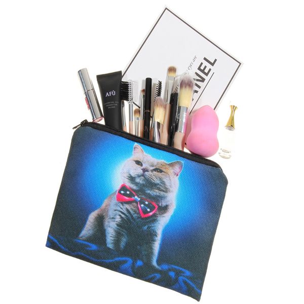 

lovely blue bow cat portable type make up bags cosmetic case with bags storage travel makeup bag brand pencil case