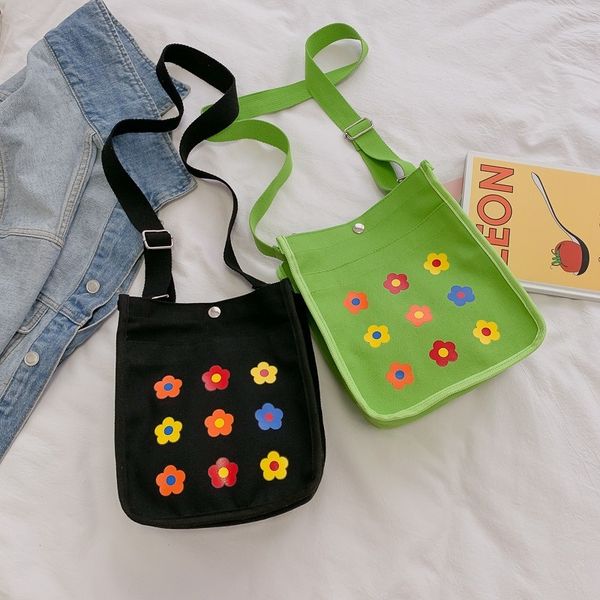 

women canvas single shoulder flap bags cartoon original canvas shopping cute flowers shoulder bags tote tote