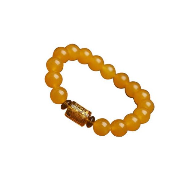 

yellow chalcedony beads elastic bracelet lucky chinese blessing bracelet yellow jade z stones, Black