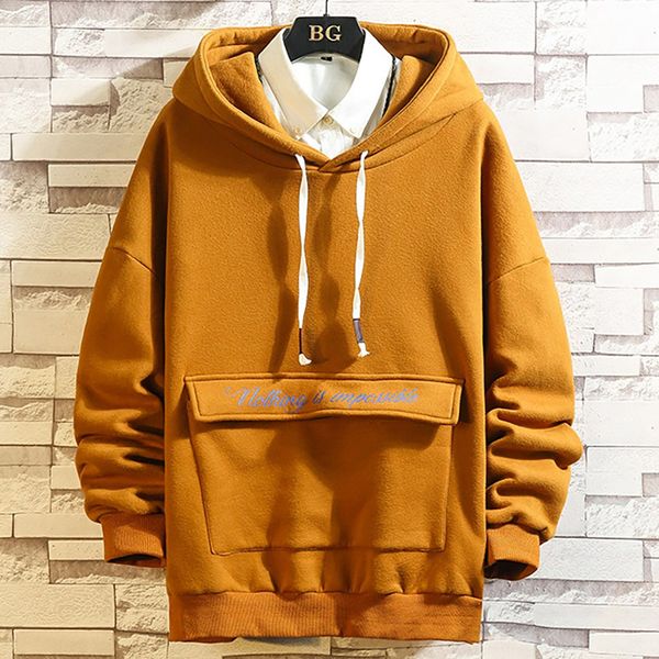 

men's street coat brown men's fashion autumn winter jacket solid long sleeve hooded sweatshirt blouse#4, Black