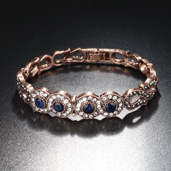 

vintage jewelry wholesale blue resin gray crystal flower bracelet for women antique gold dubai jewelry 2017 new, Black