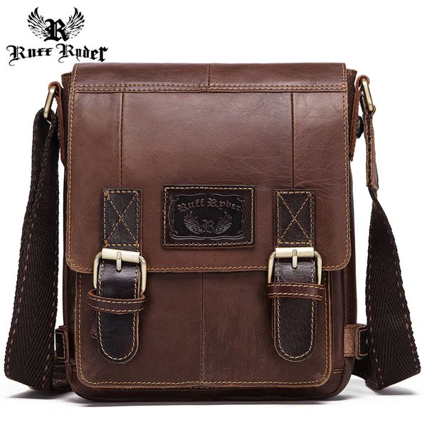 

ruff ryder genuine cow leather men's shoulder messenger bag handbag clutch male tote chest soft bolsas crossbody vintage flap