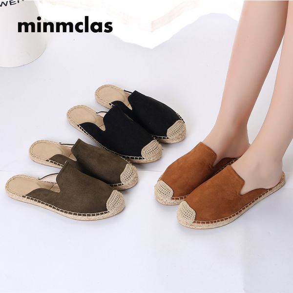 

2019 slippers alpargatas espadrilles leather comfortable slip-on womens casual slippers breathable flax canvas for girls, Black