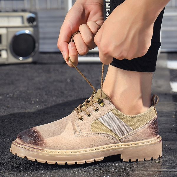 

2019 autumn new selling casual british trend tooling shoes youth low to help comfortable and breathable men's single shoes, Black