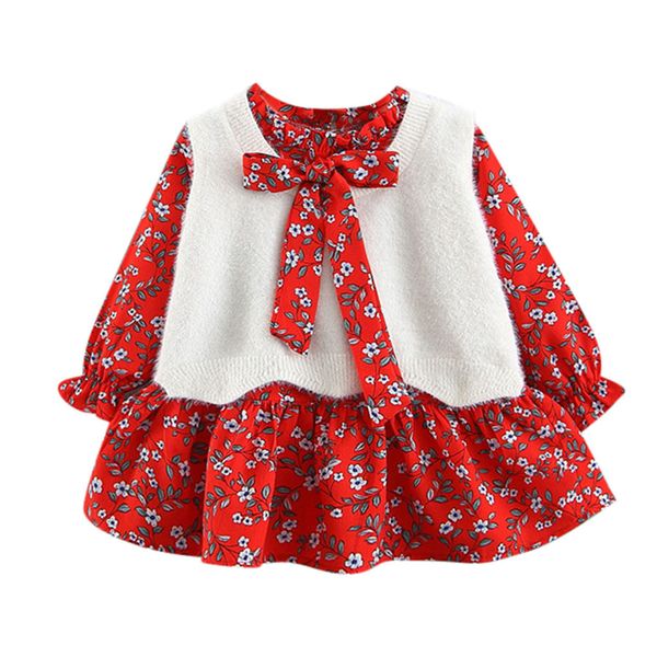 

хлопок смесь dot печати и с длинным рукавом платье regulartoddler kid baby girl с длинным рукавом мультфильм сращивания принцессы платье оде, Red;yellow