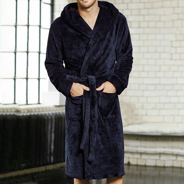 

fashion casual mens bathrobes flannel robe v neck long sleeve couple men woman robe plush shawl kimono warm male bathrobe coat, Black;brown