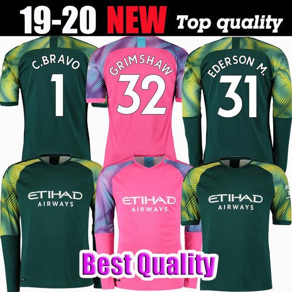 

2019 2020 manchester goalkeeper long sleeve soccer jersey kun aguero home away 2019 sterling city mahrez de c.bravo g.jesus foot