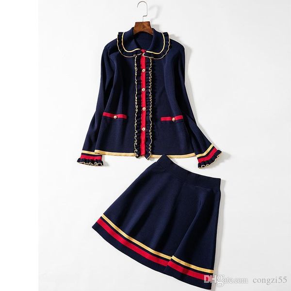 

2019 summer new women s clothes skirt lapel fashion knit two-piece women s long sleeve umbrella skirt tracksuits size s-l, White