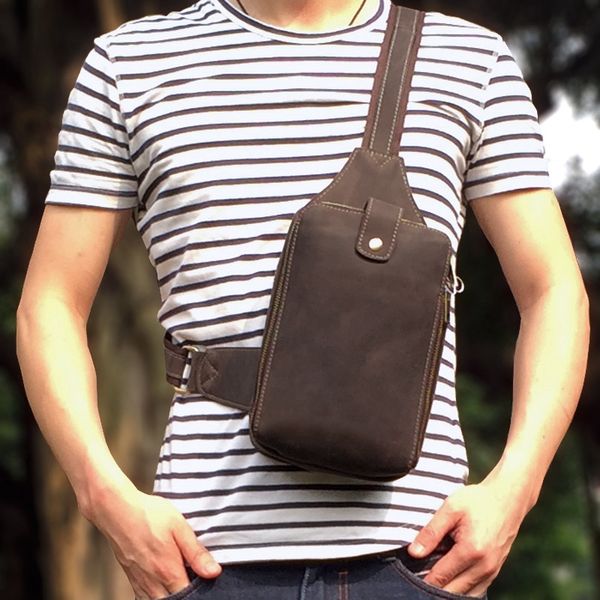 

misfits retro leather mens crossbody chest bag sports shoulder bag zipper double chest