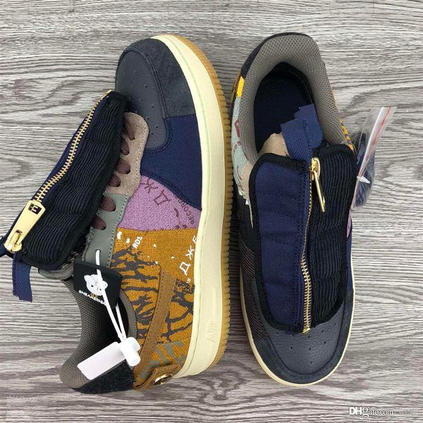 

travis scotts x ts forced skateboard 1 low multi color stitching zipper mens women running shoes designer dunk one cn2405-900 sport sneakers, White;red