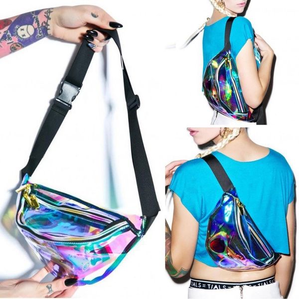 

auau-punk lady girl retro rainbow transparent fanny pack bum women purse waist bag