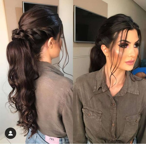 

malaysian hair wrap around ponytail clip in 100% human hair extensions wavy curly 1b 100g-140g dhl, Black