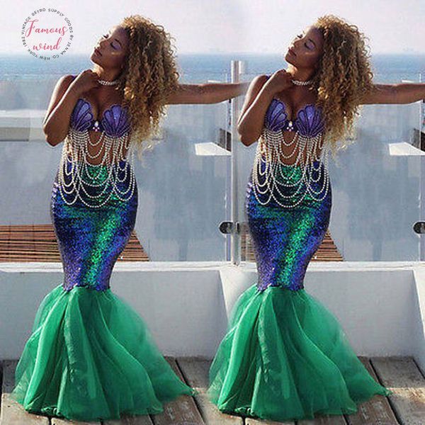 

women mermaid costume skirt fancy party cocktail sequins maxi skirts mermaid tail party evening vestido plus size, Black