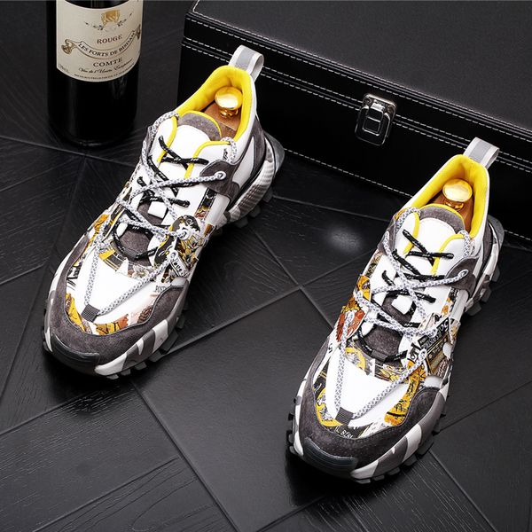 

2020 new men designer streets fashion graffiti showy causal flats shoes male platform shoes for web celebrity man sneakers, Black