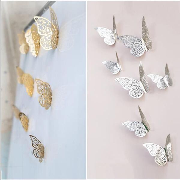 

wall stickers 12pcs/lot 3d pvc butterflies hollow diy home decor poster kids rooms decoration party wedding