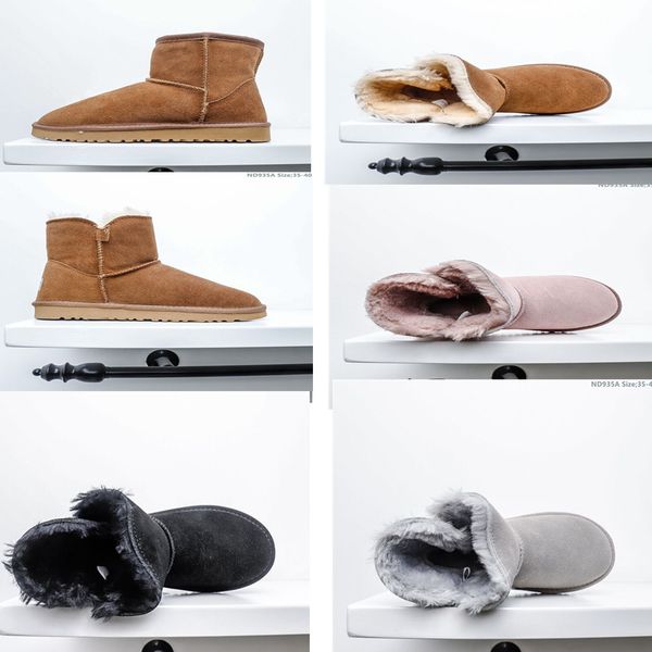 

designer shoes women winter snow fur boots fashion classic ankle mini short bow boot triple black chestnut womens booties 35-41