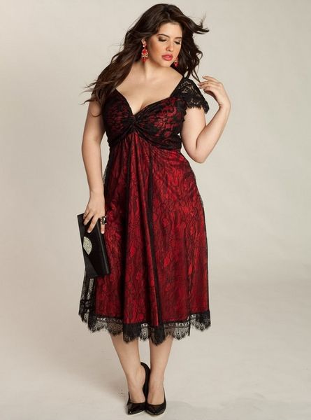 

plus size full lace mother of bride dresses cap sleeve a line tea length black elegant short mother dresses evening gowns, Black;red