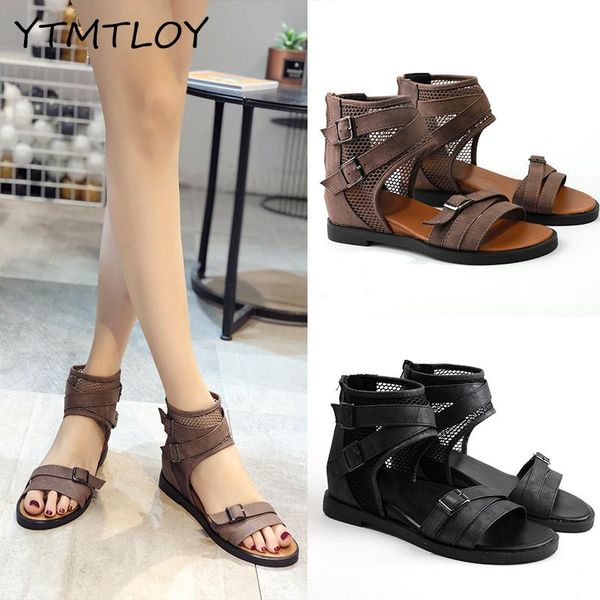 

summer flat women sandals open toe gladiator sandals women casual low for 2020 claquettes femme chaussure sandalen dames, Black