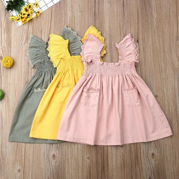 

girl's dresses 2021 kids girls dress toddler baby sleeveless pocket princess girl party sundress summer clothes 1-7y, Red;yellow