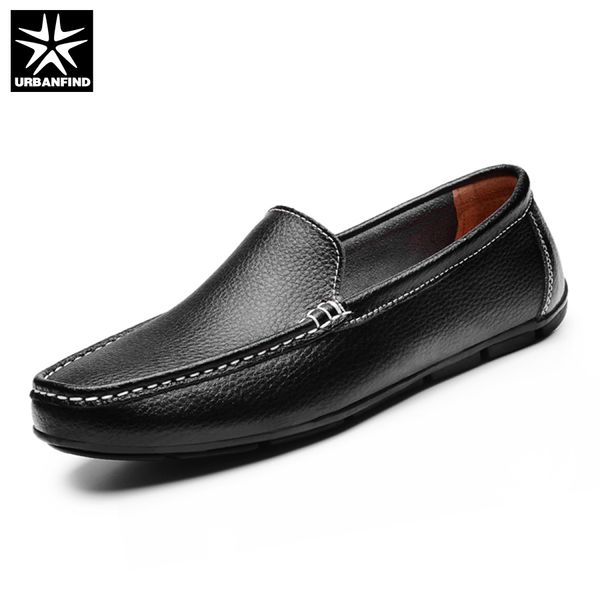 

urbanfind men flat shoes quality split leather men loafers solid black breathable slip-on outdoor driving shoes