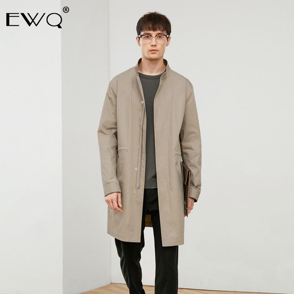 

ewq / autumn winter 2019 long sleeve stand collar pockets long length loose coat man's vintage style personality jackets ft187, Tan;black