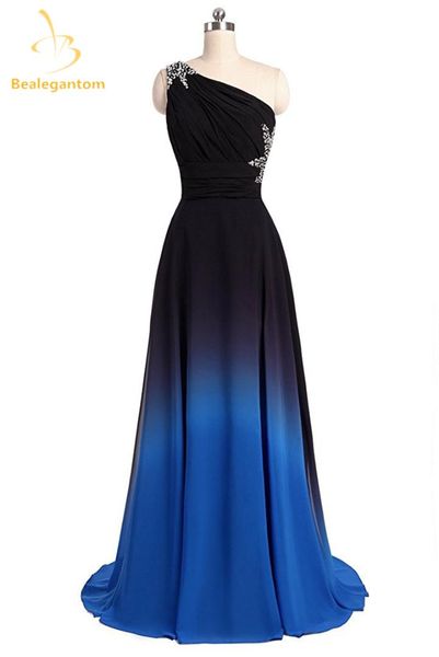 

bealegantom new long chiffon prom dresses 2019 with one shoulder lace up formal evening party gown vestido longo qa1564, White;black