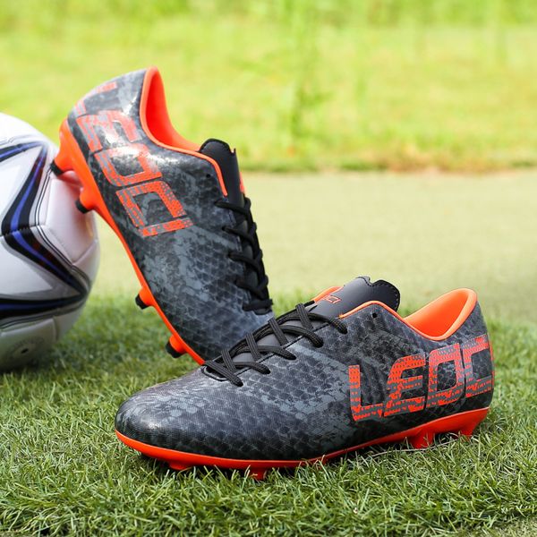 

kids shoes soccer shoes woman long spikes tf football boots outdoor grass cleats football men chuteira futebol, Black;red