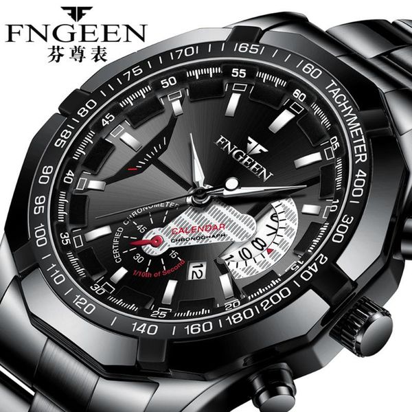 

fngeen watches for men clock steel waterproof luminous pointer date hodinky 2020 fashion business big dial quartz men's watch, Slivery;brown