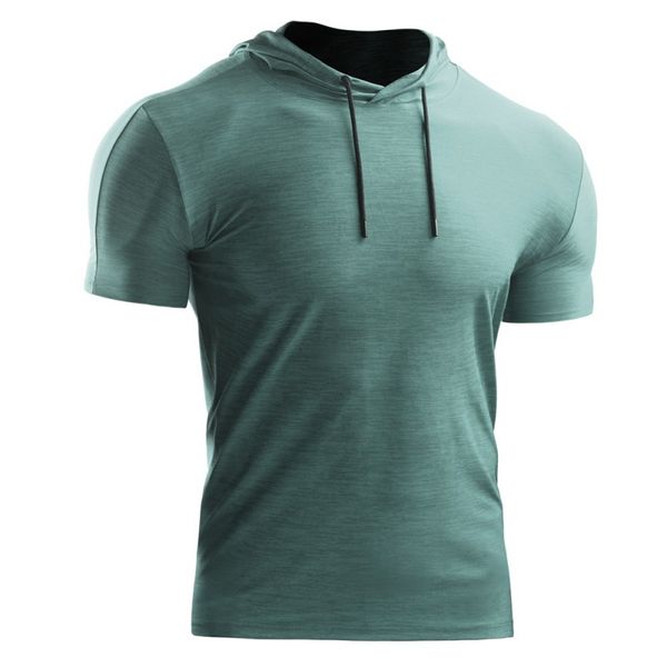 

men casual short sleeve quick-drying breathable bottoming hooded t-shirt sports pro, Black;blue