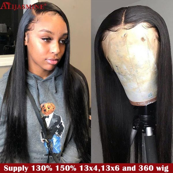 

lace wigs long straight 13x6 front human hair 130 150% density brazilian remy 360 frontal wig pre plucked, Black;brown
