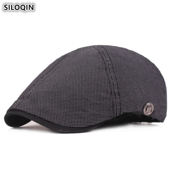 

siloqin snapback cap men's cotton berets autumn adjustable size british retro fashion sports caps for men new dad's hats, Blue;gray