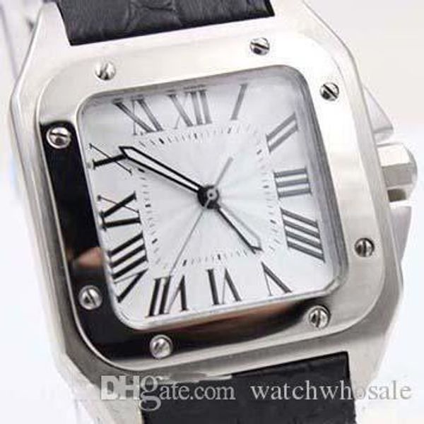 

2019 selling white square roman dial mechanical automatic white pointer watch original black leather strap men's quality wristwatch, Slivery;brown