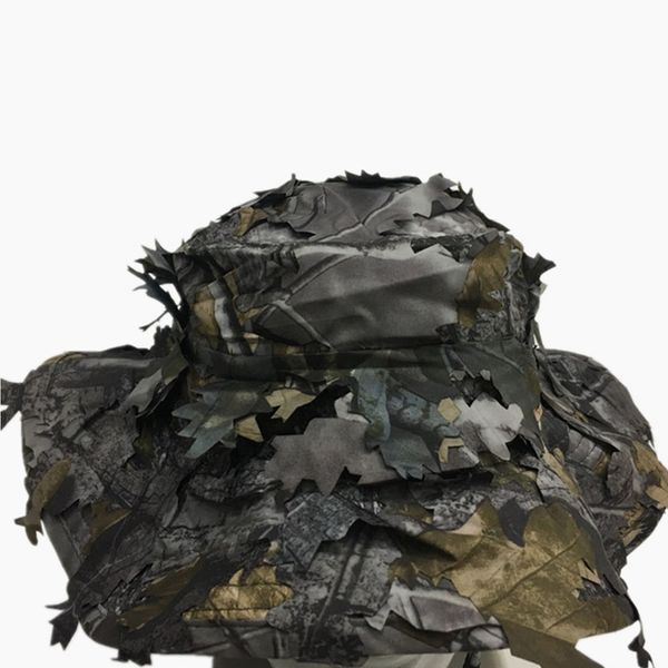 

tactical sun protection bird watching waterproof fishing hunting hat camouflage effect adjustable 3d leaves flat cap lightweight, Black;white