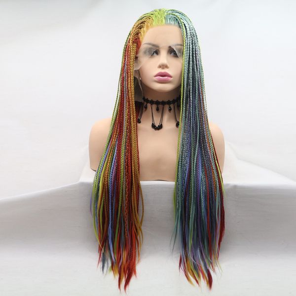 

new style handmade colorful hair braided box braids wig synthetic lace front wig for drag queen, Black