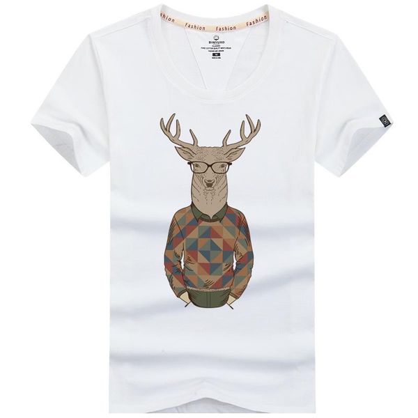 

summer 2018 deer t-shirts men's big size t shirts short sleeve slim fit fashion & tees male clothing cotton 4xl 5xl, White;black