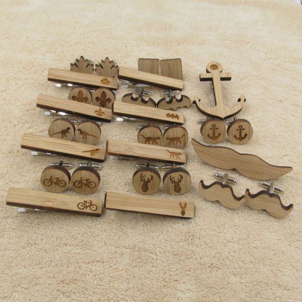 

new fashion wood cuff cufflinks high-quality anchor bike popular style cufflinks tie clip set men accessory, Silver;golden