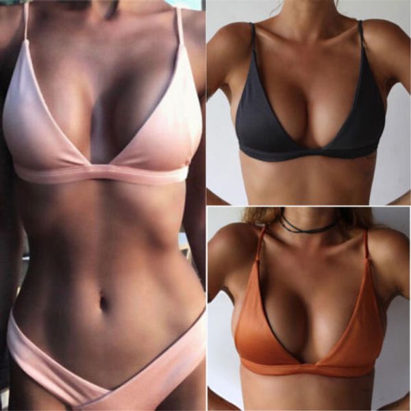 

solid bikini 2019 swimsuit women beachwear girls two-piece separates
