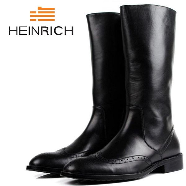 

heinrich autumn and winter new mens pointed toe zip genuine leather dress boots career work boots shoes men winterjas mannen, Black