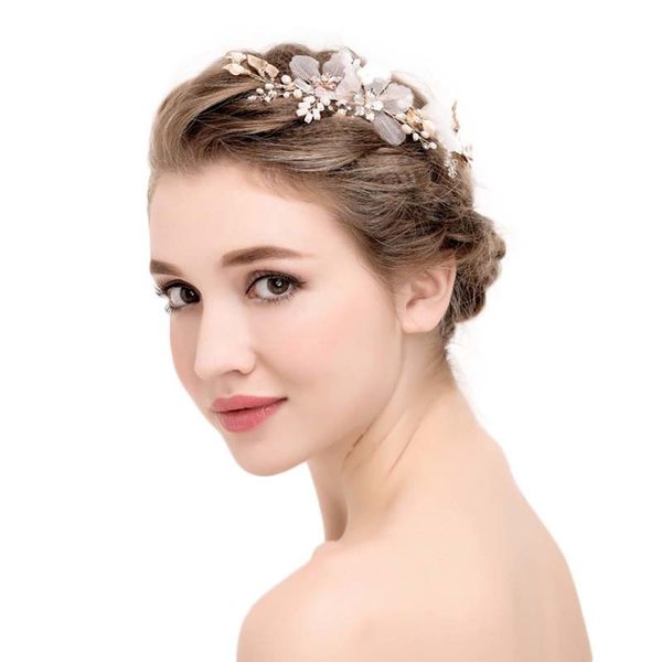 

gold leaf flower rhinestone hairgrip hair clips pearl forehead girl bride hairpins wedding headpiece hair jewelry ornaments bh, Golden;white
