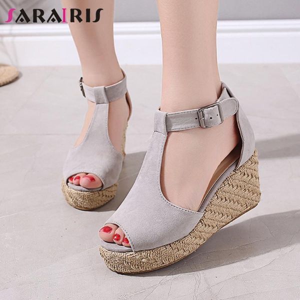 

sarairis big size 38-43 lady casual party sandals wedges high heels sandals women fashion peep toe summer shoes woman, Black