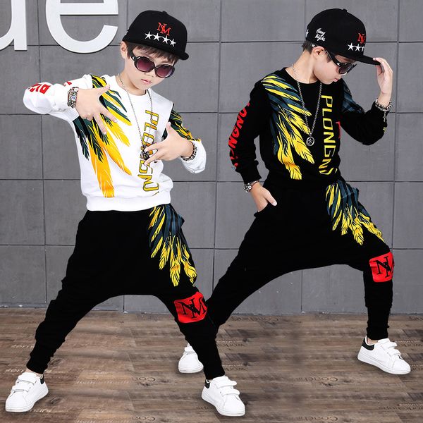 

new spring 2 pcs kids clothing sets casual children clothing set 2019 fall sport boys sweaters with letter and harem pants, White