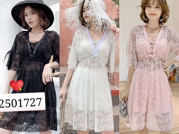 

2020 lace steel bikini ring three-piece bikini split small swimsuit swimsuit 25017, White;black