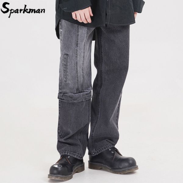 

2020 hip hip pants streetwear men patchwork denim pants black retro vintage denim harajuku joggers trousers cotton hipster