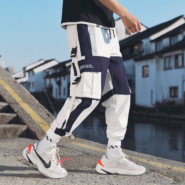 

men's multi pockets cargo harem pants hip hop casual male track pants joggers trousers fashion harajuku hipster streetwear, Black