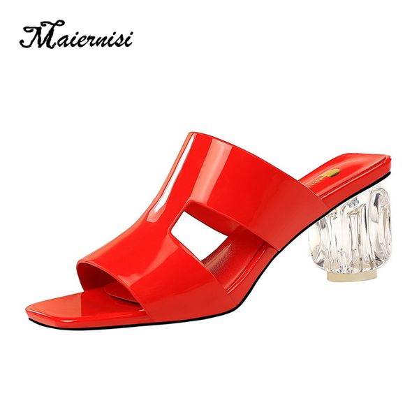 

maiernisi summer transparent heel slippers mules slides women shoes square high heels slipper clear slippers ladies shoes woman, Black