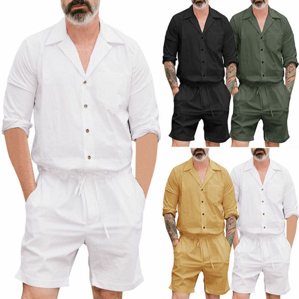 

2020 casual men's one piece rompers short sleeve street cargo pants jumpsuit overalls, Black
