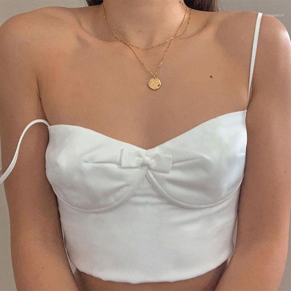 

crop casual skinny camis womens clothing womens camis designer natural color with bow v-neck, White