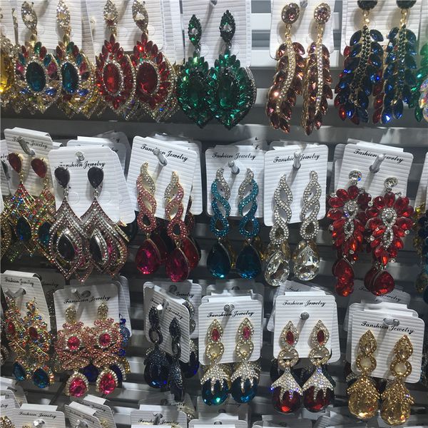 

12 pairs mixed lots wedding bridal statement crystal earrings women rhinestone drop dangle earrings party wholesale jewelry, Silver