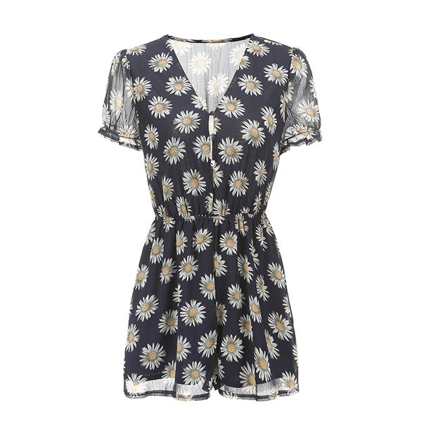 

new trend women's blue chiffon playsuits loose casual female playsuit 81818, Black;white
